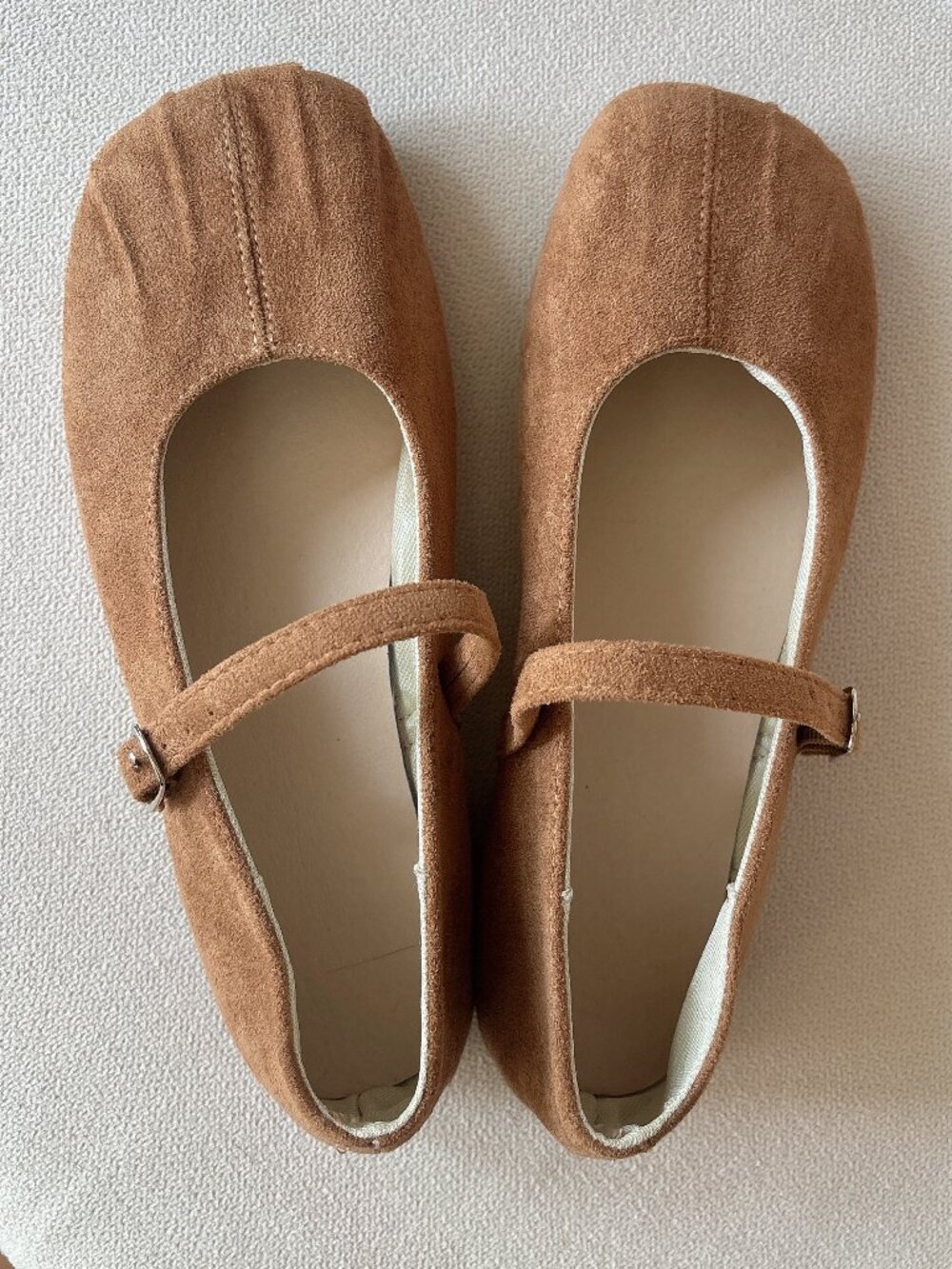 Mary Jane Suede Flats in Cognac